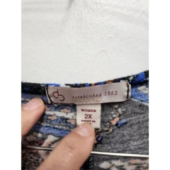 DRESSBARN Women Paisley Tunic Top 2X Blue Embroidered Asymmetric Short Sleeve - Picture 3 of 6